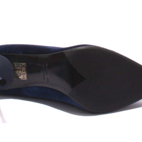 ITALIAN Navy Velour Leather Pointy Heel Pumps - Picture 8 of 8
